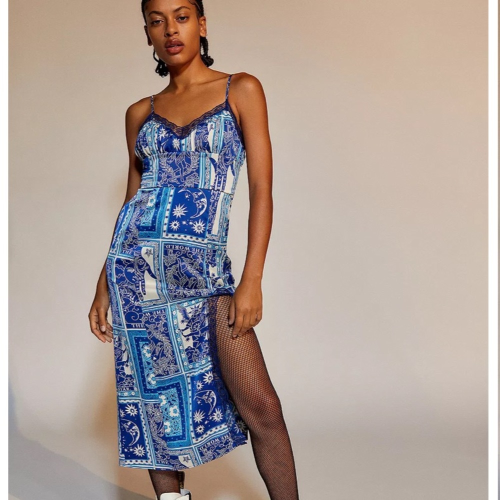 Urban Outfitters Audrey Blue Lace Midi Slip
Dress